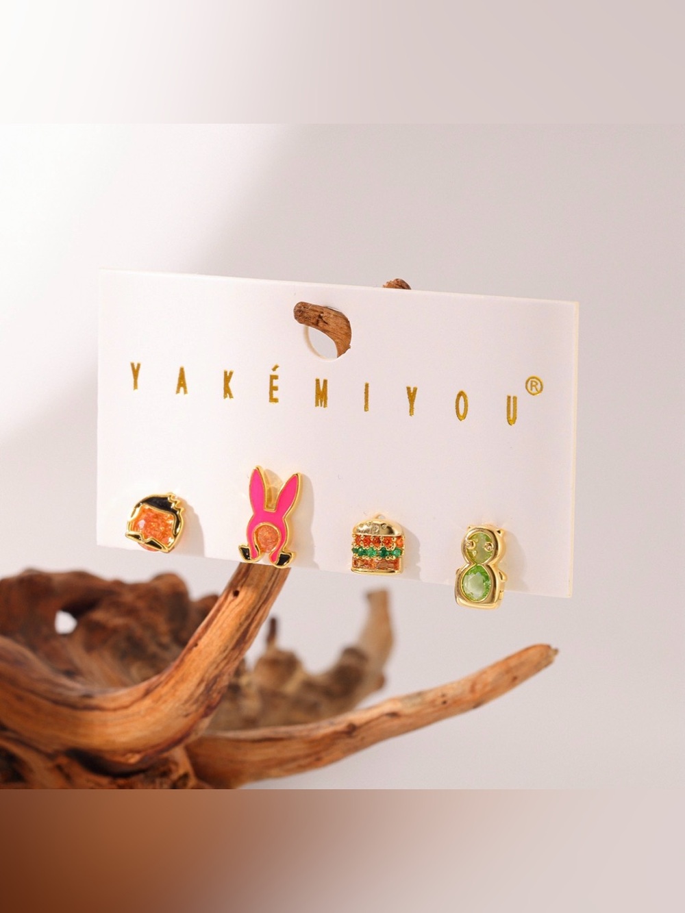 14K Gold Fox Bob’s Burgers Inspired Theme Stud Earring Set Mismatch Asymmetrical